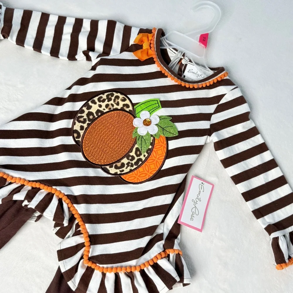 Emily‎ Rose Infant Pumpkin Outfit Set Brown Stripe Ruffle 18M Fall Halloween